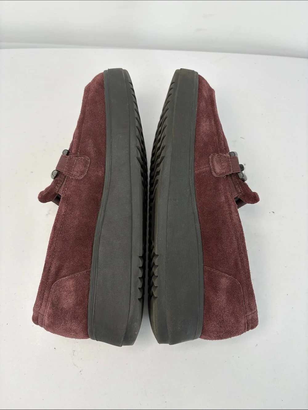 🗑️ Clarks Burgundy Suede Loafers with Black  bit Accent